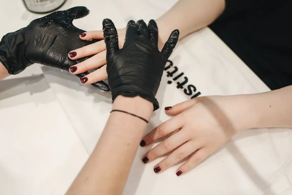 A manicure in progress in a beauty salon